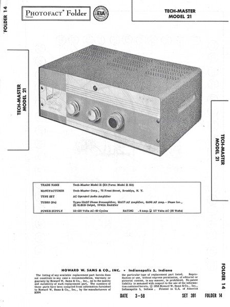 Tech-Master 21 - Photofact - Schematic Set 391/Folder 14