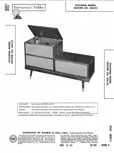 Sylvania 45C22M - Photofact - Schematic Set 558/Folder 15