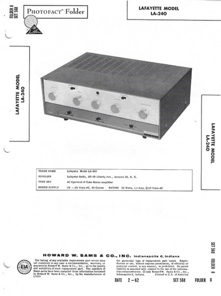 Lafayette LA-240 - Photofact - Schematic Set 568/Folder 8
