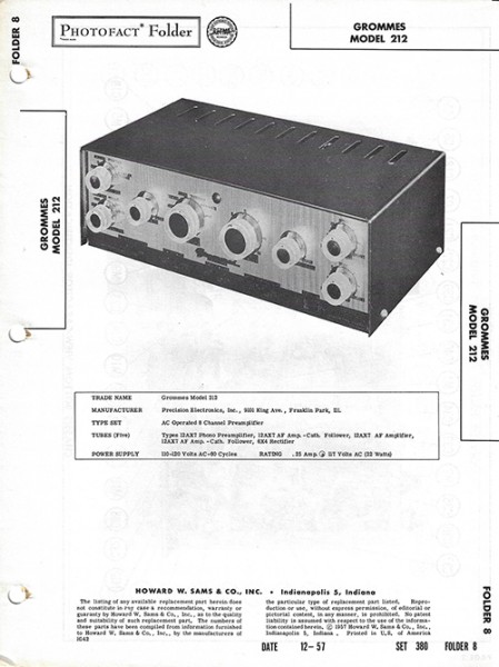 Grommes 212 - Photofact - Schematic Set 380/Folder 8