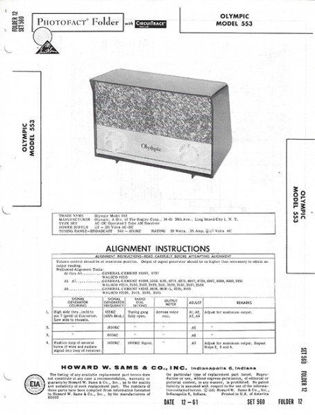 Olympic 553 - Photofact - Schematic Set 560/Folder 12