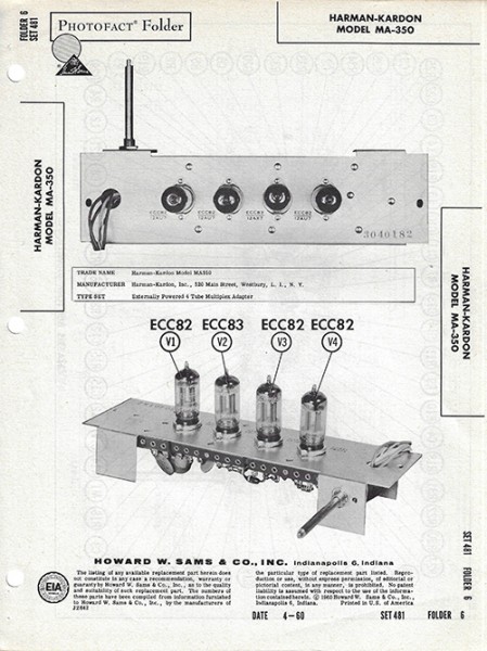Harman-Kardon MA-350 - Photofact - Schematic Set 481/Folder 6