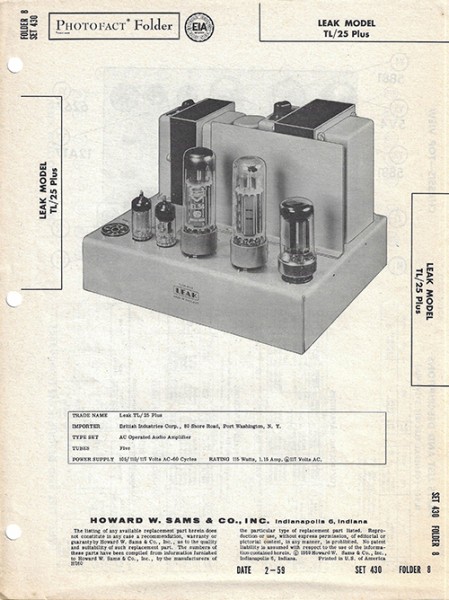 Leak TL/25 Plus - Photofact - Schematic Set 430/Folder 8