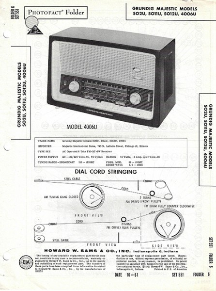 Grundig Majestic SO2U, SO11U, SO12U, 4006U - Photofact - Schematic Set 551/Folder 6
