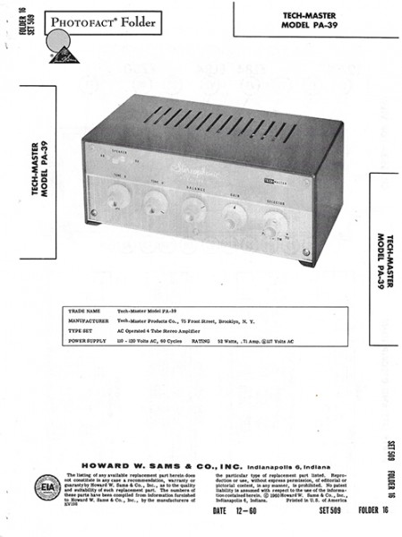 Tech-Master PA-39 - Photofact - Schematic Set 509/Folder 16