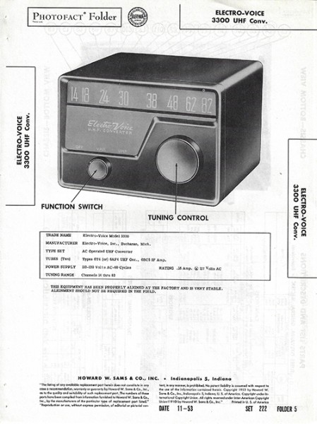 Electro-Voice 3300 UHF Conv. - Photofact - Schematic Set 222/Folder 5