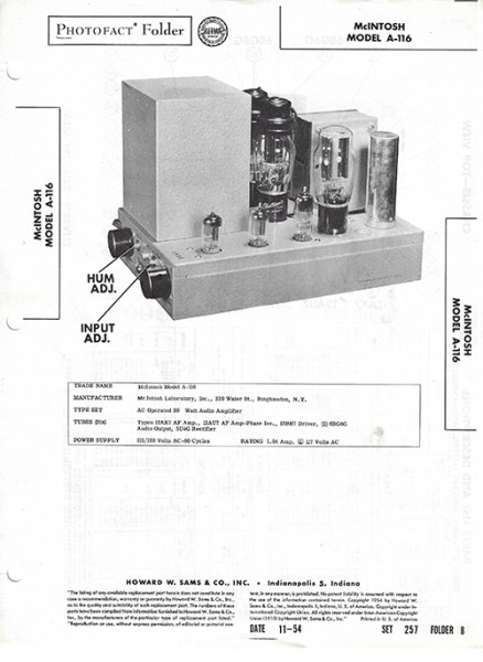 McIntosh A-116 - Photofact - Schematic Set 257/Folder 8