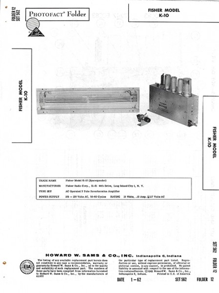 Fisher K-10 - Photofact - Schematic Set 562/Folder 12