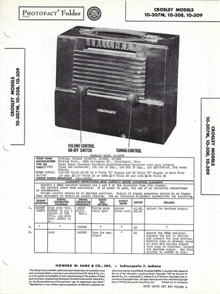 Crosley 10-307M, 10-308, 10-309 - Photofact - Schematic Set 80/Folder 4