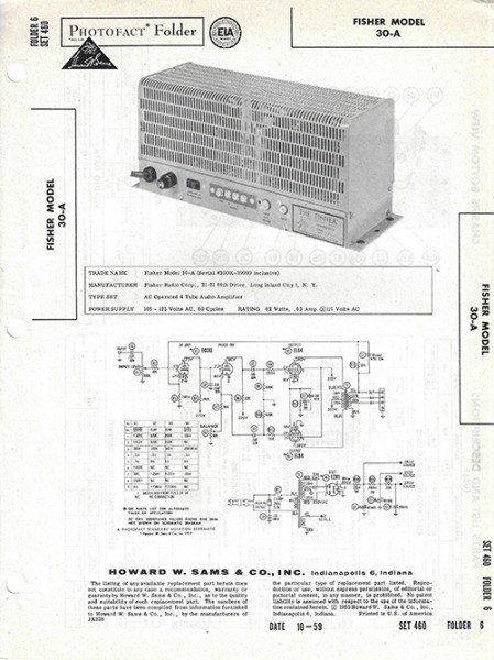 Fisher 30-A - Photofact - Schematic Set 460/Folder 6
