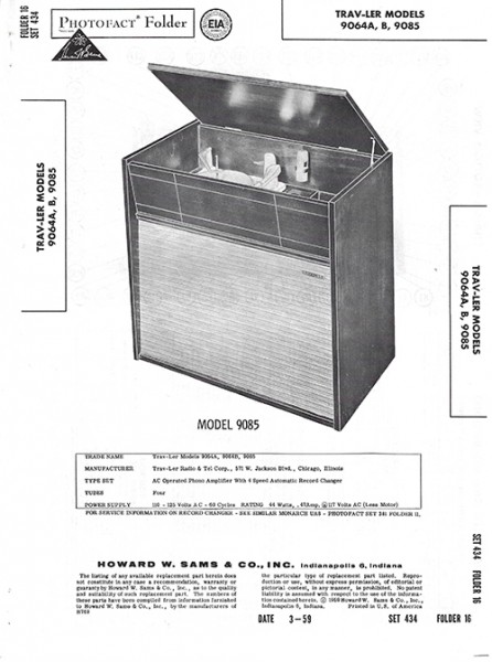 Trav-ler 9064A, B, 9085 - Photofact - Schematic Set 434/Folder 16