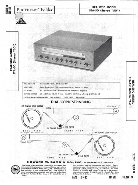 Realistic STA-50 - Photofact - Schematic Set 567/Folder 14