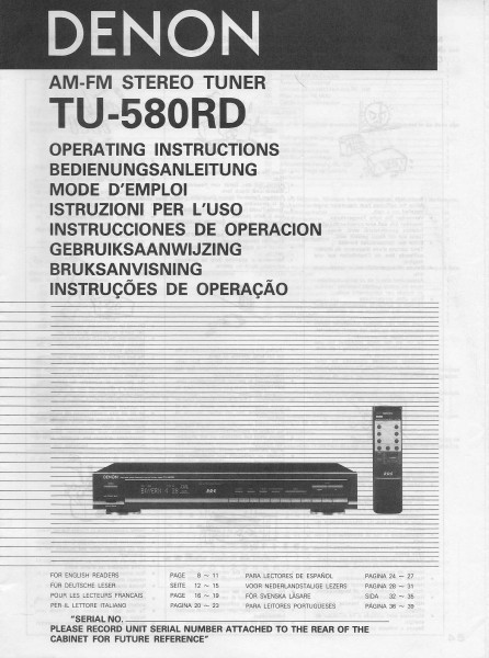 Denon TU-580 RD Bedienungsanleitung