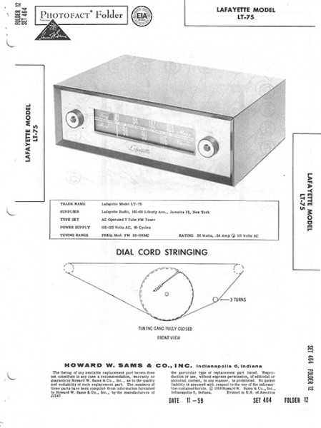 Lafayette LT-75 - Photofact - Schematic Set 464/Folder 12