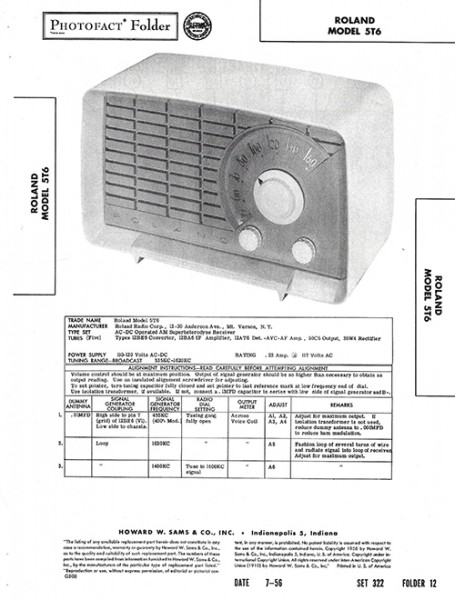 Roland 5T6 - Photofact - Schematic Set 322/Folder 12