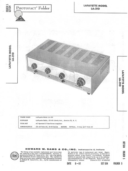 Lafayette LA-210 - Photofact - Schematic Set 534/Folder 5