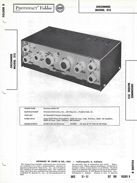 Grommes 212 - Photofact - Schematic Set 380/Folder 8