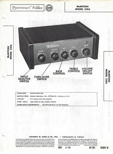 McIntosh C104 - Photofact - Schematic Set 231/Folder 10