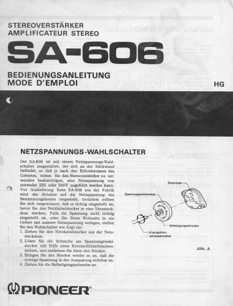 Pioneer SA-606 Bedienungsanleitung