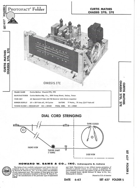 Curtis Mathes Chassis 27D, 27E - Photofact - Schematic Set 637/Folder 5