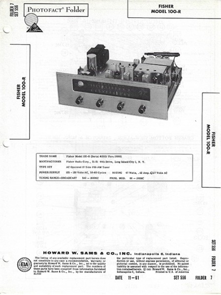Fisher 100-R - Photofact - Schematic Set 556/Folder 7