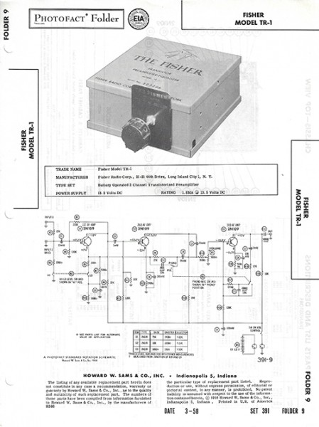 Fisher TR-1 - Photofact - Schematic Set 391/Folder 9
