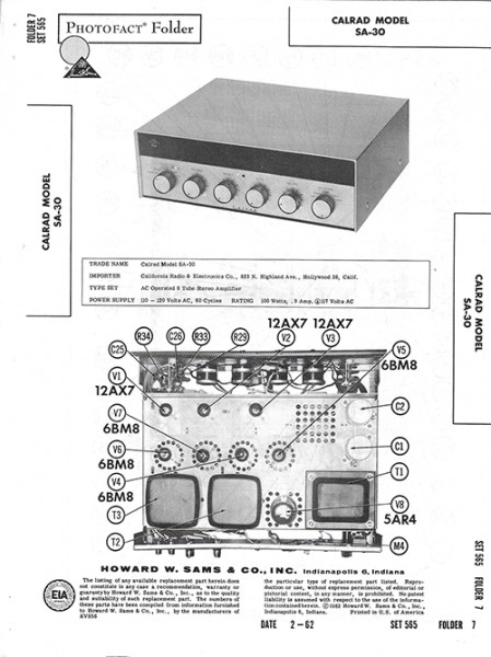 Calrad SA-30 - Photofact - Schematic Set 565/Folder 7