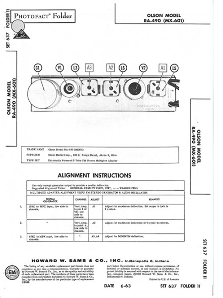 Olson RA-490 (MX-601) - Photofact - Schematic Set 637/Folder 11