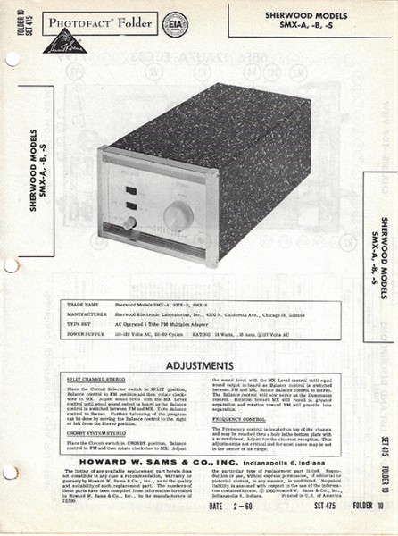 Sherwood SMX-A, -B, -S - Photofact - Schematic Set 475/Folder 10