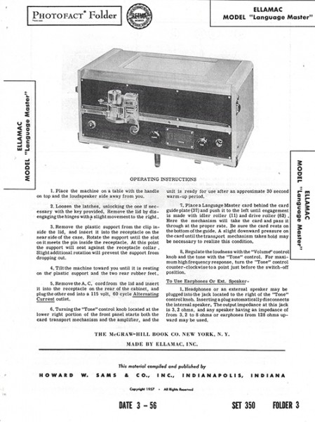 Ellamac "Language Master" - Photofact - Schematic Set 350/Folder 3