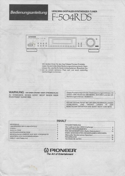 Pioneer F-504RDS Bedienungsanleitung