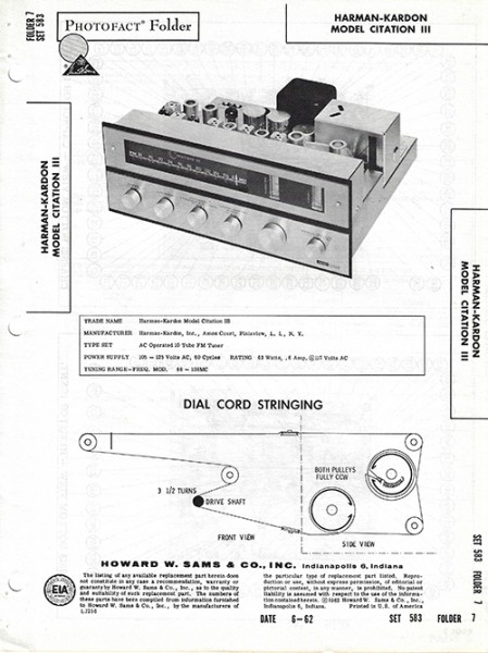 Harman-Kardon CITATION III - Photofact - Schematic Set 583/Folder 7