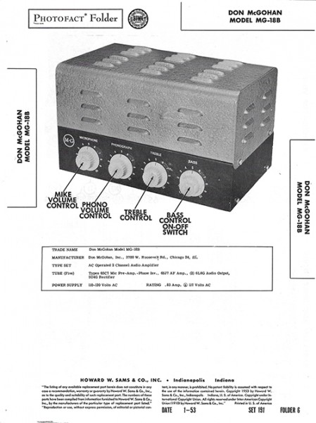 Don McGohan MG-18B - Photofact - Schematic Set 191/Folder 6
