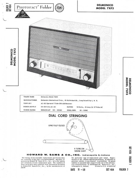 Delmonico 7XF3 - Photofact - Schematic Set 464/Folder 7