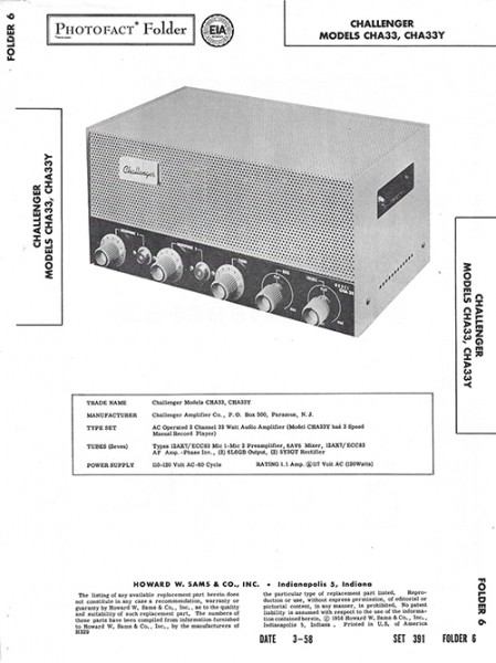 Challenger CHA33, CHA33Y - Photofact - Schematic Set 391/Folder 6