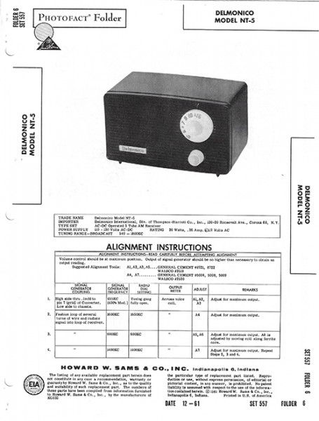 Delmonico NT-5 - Photofact - Schematic Set 557/Folder 6