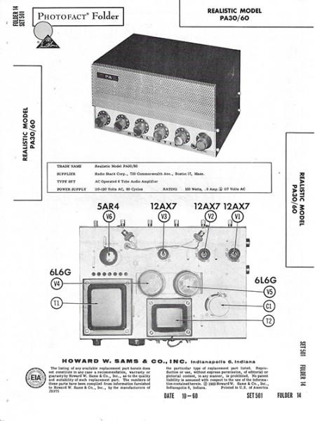 Realistic PA30/60 - Photofact - Schematic Set 501/Folder 14