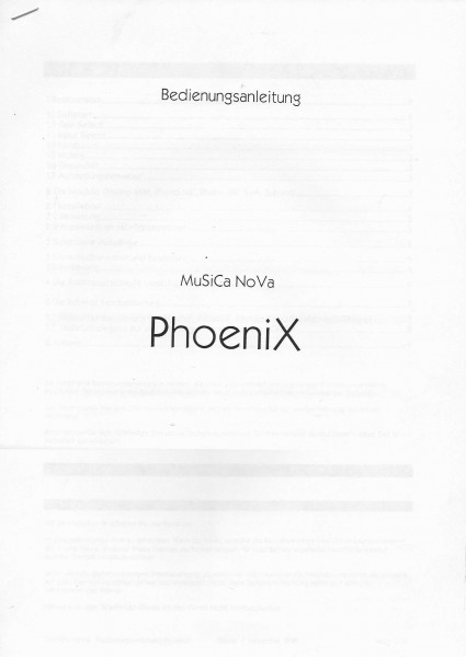 Musica Nova Phoenix Bedienungsanleitung