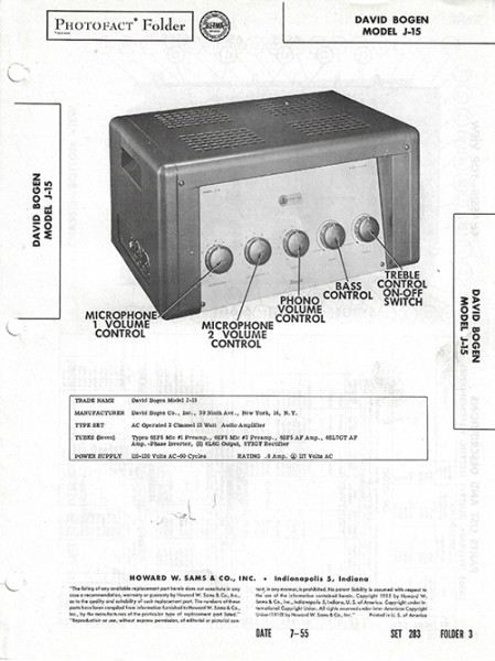Bogen J-15 - Photofact - Schematic Set 283/Folder 3