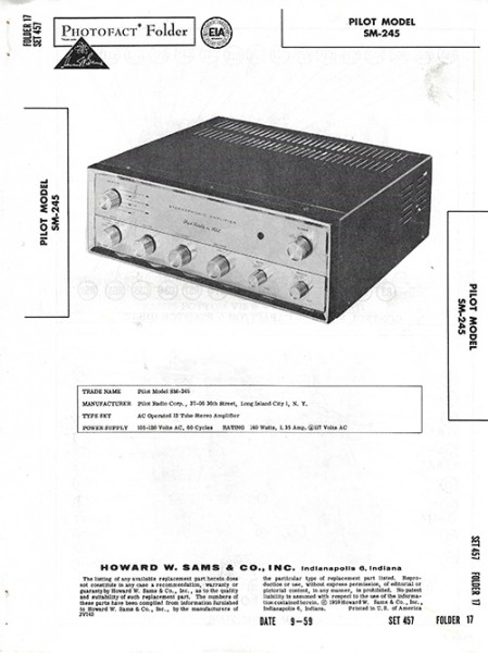 Pilot SM-245 - Photofact - Schematic Set 457/Folder 17