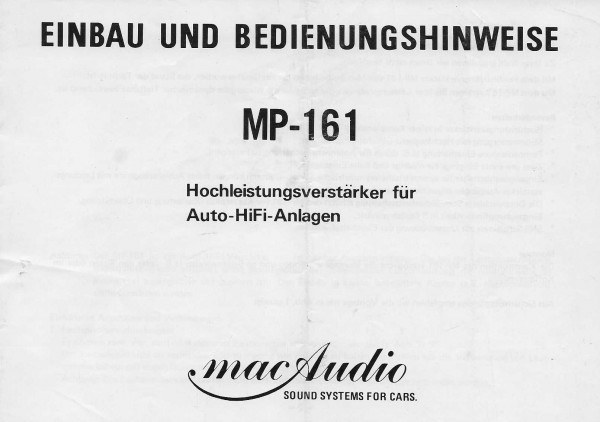 Mac Audio MP-161 Bedienungsanleitung