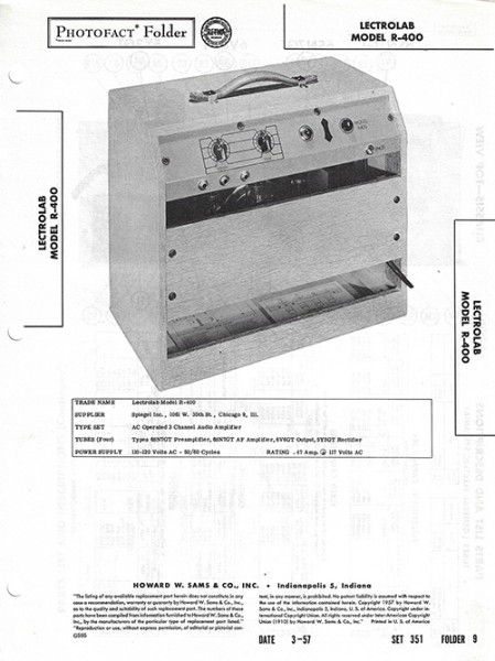 Lectrolab R-400 - Photofact - Schematic Set 351/Folder 9