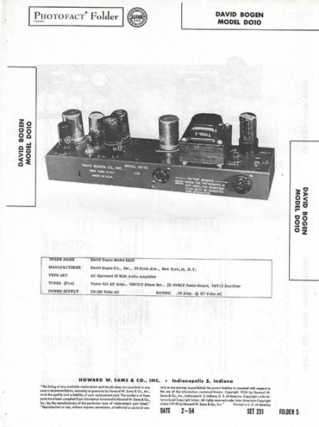 Bogen DO10 - Photofact - Schematic Set 231/Folder 5