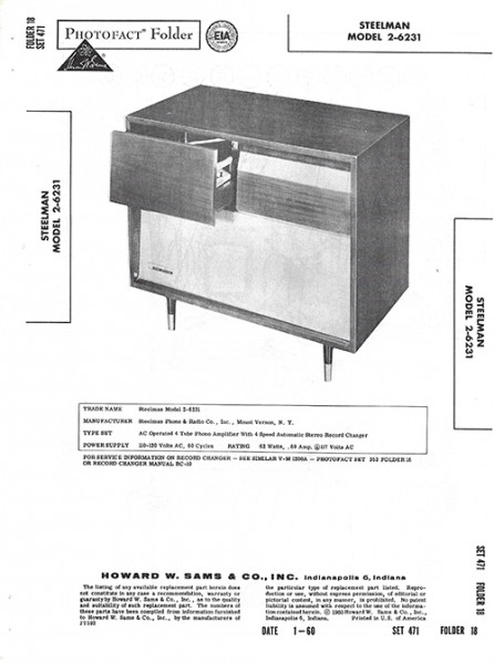 Steelman 2-6231 - Photofact - Schematic Set 471/Folder 18
