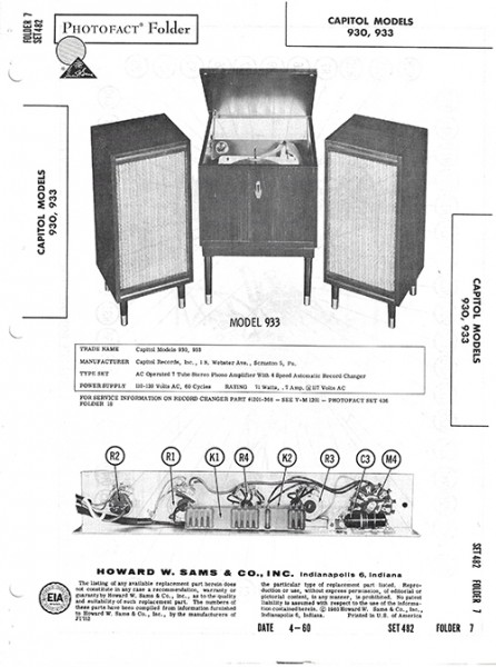 Capitol 930, 933 - Photofact - Schematic Set 482/Folder 7