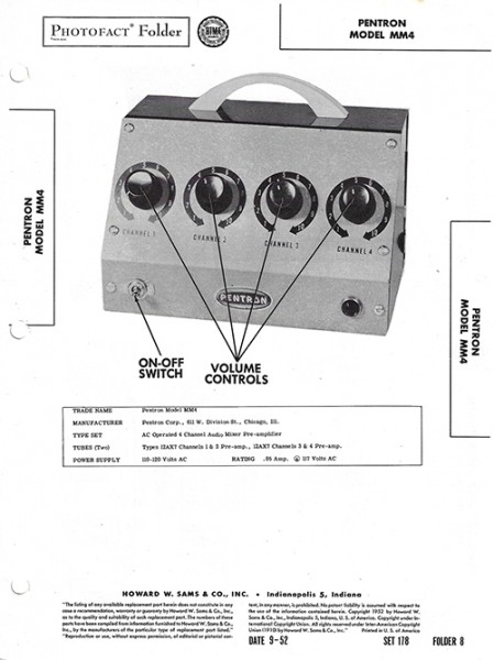 Pentron MM4 - Photofact - Schematic Set 178/Folder 8