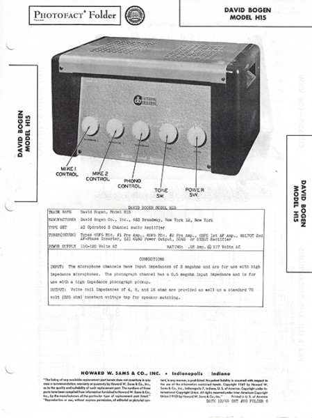 Bogen H15 - Photofact - Schematic Set 80/Folder 6