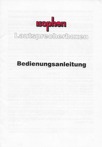 Isophon Lautsprecherboxen Bedienungsanleitung