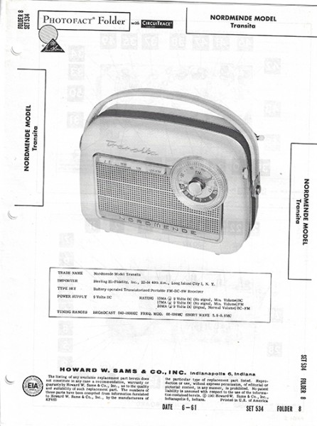 Nordmende Transita - Photofact - Schematic Set 534/Folder 8