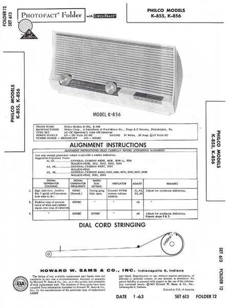 Philco K-855, K-856 - Photofact - Schematic Set 613/Folder 12